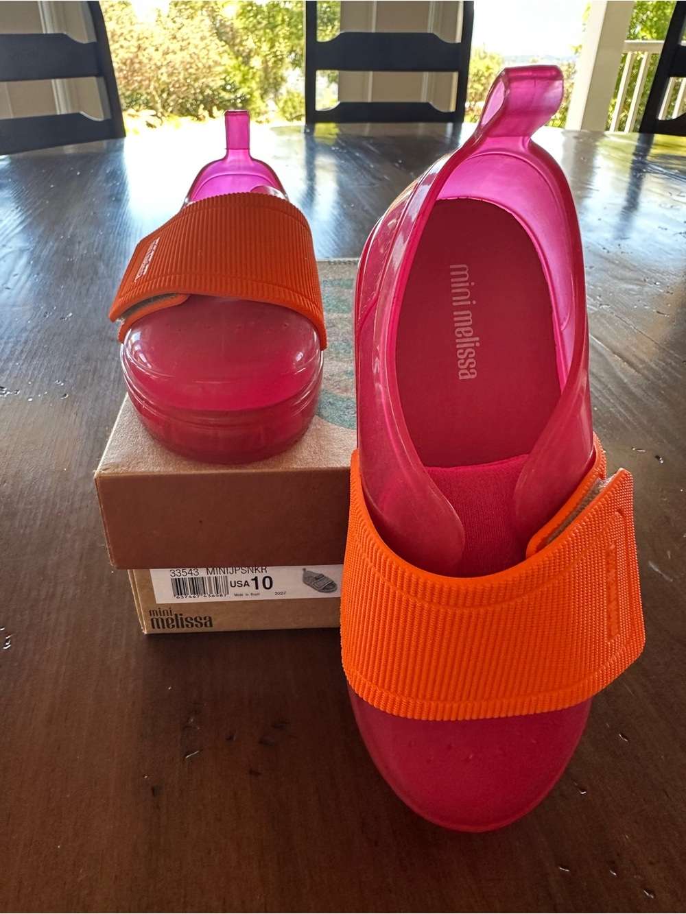 Mini Melissa Girls' Hot Pink Jelly Slides with Bright Orange Strap